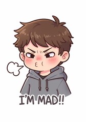 Cartoon character displaying annoyance with furrowed brows and huffing breath, showing frustration and displeasure in a whimsical style illustration