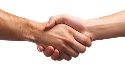 Close-Up Male Handshake with Two Hands Isolated on White Background