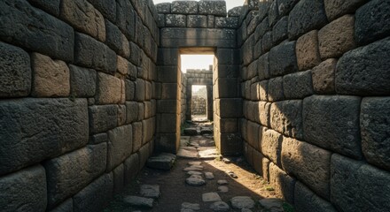 Ancient Stone Ruins Passage Sunlight Shadow
