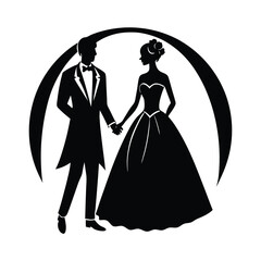 couple holding hands wedding attire vector art silhouette