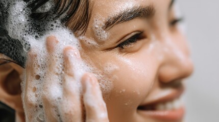 Woman Washing Face with Soap