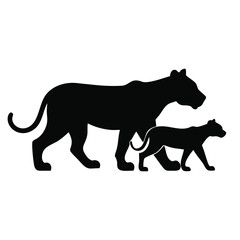 Obraz premium Minimalist Lioness and Cub Silhouette Art
