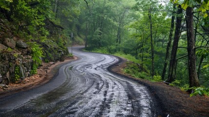 Obraz premium A winding road curved with trees in the background