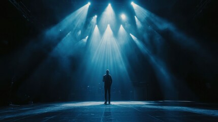 Spotlight: A Single Figure Silhouetted Against a Dramatic Blue Stage Lighting