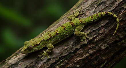 Green Gecko on Tree Branch