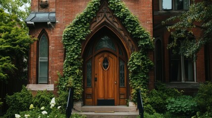 Fototapeta premium Ivy-Covered Victorian House Entrance