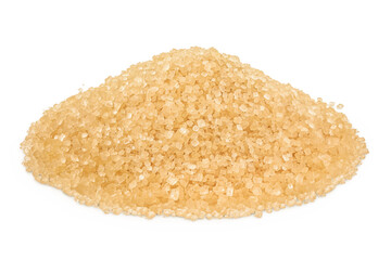pile of brown granulated sugar isolated on white background