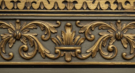 Gold Leaf Acanthus Border Design on Grey Background