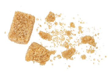 brown sugar cubes isolated on white background. Top view, flat lay