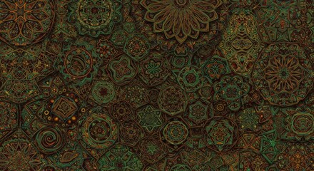 Intricate Geometric Pattern with Dark Brown and Green Hues