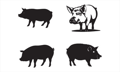 Pig silhouette. Vector illustration of black pig silhouette isolated on white background