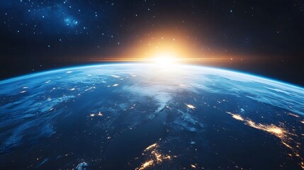 Fototapeta premium Vast expanse of planet earth from space at sunrise.