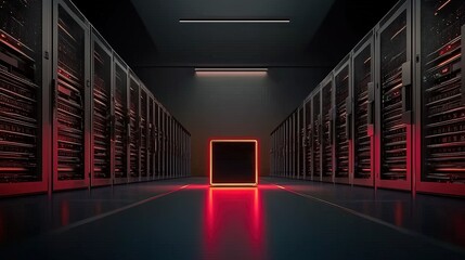 Modern server room with illuminated center square.