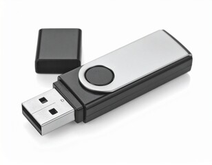 Shiny, sleek drive with its black cap detached, set on white