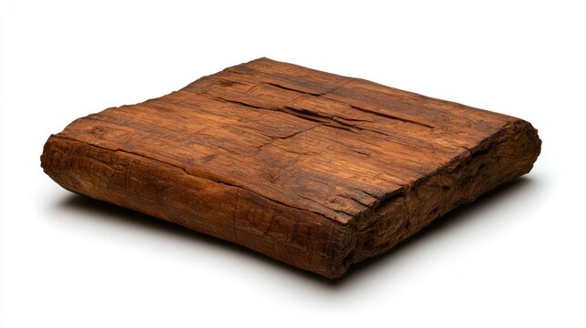 Rough hewn wood block on white background