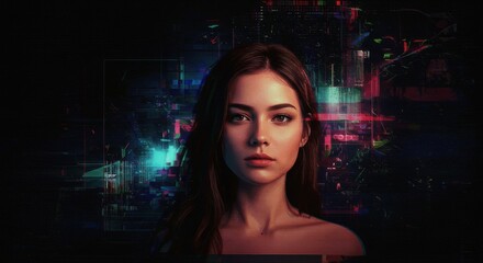 Mysterious Woman in Digital Glitch Art Portrait