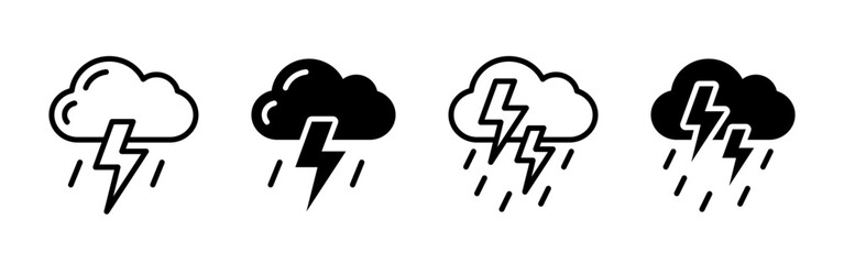 Storm icon. Lightning bolt and rain cloud vector illustration. Weather forecast and thunderstorm symbol. Meteorology and climate pictogram for alerts and environmental designs.