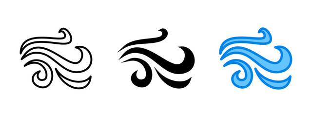 Wind icon. Swirling air motion vector illustration. Atmospheric breeze and gust symbol. Weather forecast pictogram representing airflow, direction and natural wind movement.