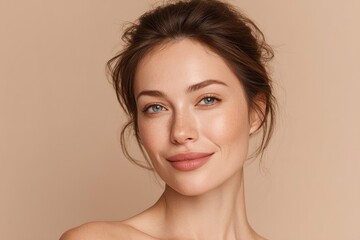 Woman Portrait with Brown Hair and Blue Eyes