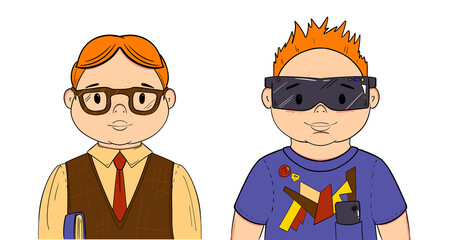 A Boy in different Clothes and Style - Retro and Modern. New Style in Life and Study. Cartoon Set with Transparent Background