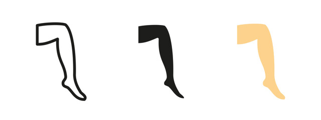Stockings icon. Female leg wearing nylon hosiery vector illustration. Elegant and smooth fashion garment symbol. Slim silhouette and shapewear concept for women's bodywear and style pictogram.