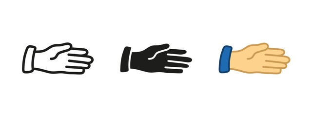 Hand icon. Open palm gesture vector illustration. Symbol of greeting, communication or stop signal. Human body part pictogram for interaction and direction concepts.
