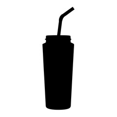 Silhouette of a disposable cup with a straw, a drink container