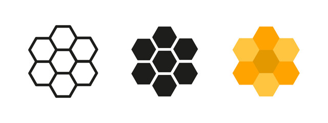 Honeycomb icon. Geometric hexagon structure vector illustration. Beehive pattern symbol representing nature and insect architecture. Organic shape and symmetrical design pictogram.