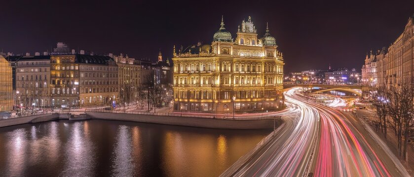 Prague's Night Majesty: A River, Lights, and Architectural Marvel
