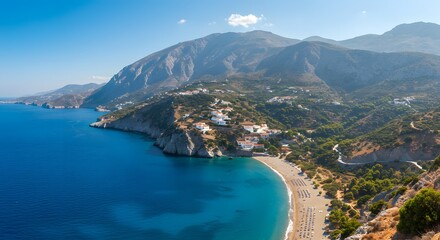 Obraz premium Beach Mountain Village View Sea