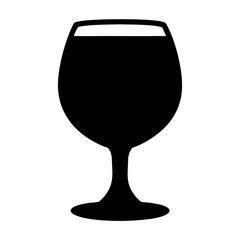 Silhouette of a wine glass filled with red wine on white background
