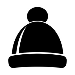Stylized black winter hat with a pom pom on a white background