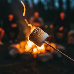Toasted Marshmallow on a Stick Over Campfire