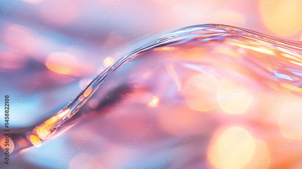 Poster Abstract flowing translucent wave with soft pink, orange, and blue bokeh lights, creating a dreamy, ethereal, and elegant visual effect. : Generative AI