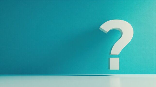 The Big Question Mark on a Teal Wall: A 3D Rendered Enigma