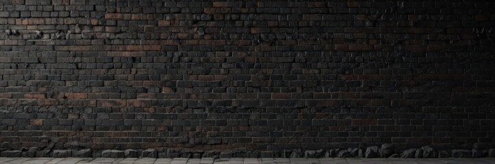 Obraz premium Deep shadows accentuate a crumbling black brick wall, showing heavy mortar wear, photography, stock