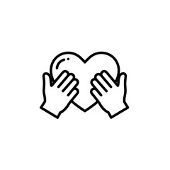 Obraz premium Heart hugged by hands outline icon for care and affection