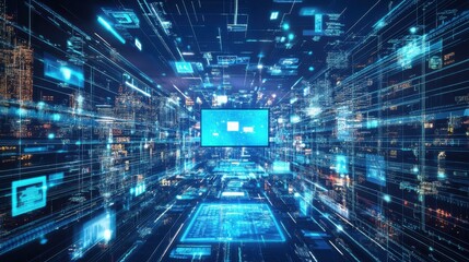 Smart conference room with digital screens, video conferencing gear, and connected devices