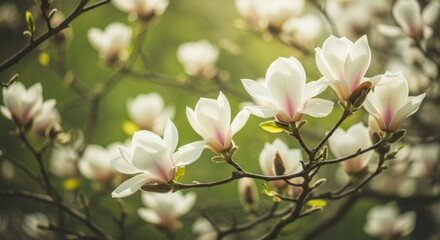White Magnolia Blossoms in Spring Sunlight