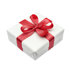 Obraz premium Gift box with red ribbon, white isolate background