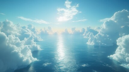 Serene Ocean and Cloud Scene High Angle View of Sunlight on Water