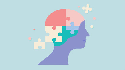 Side Profile with Gaps The side profile of a character made up of puzzle pieces in soft pastel colors. Several pieces are visibly absent from their head and chest with a few