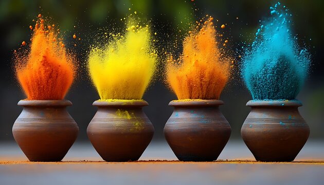 Colorful powder explosion from small pots