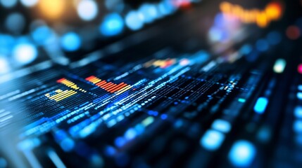 Close-up view of a computer screen displaying lines of code with orange and blue highlights, suggesting a dynamic data stream or software development process. : Generative AI