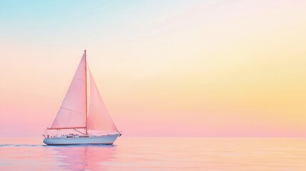 Single Sailboat on Pink Horizon at Sunset