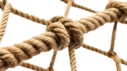 Close-up Sturdy Knot Rope Net Isolated White Background
