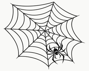 A spooky black spiderweb vector illustration showcases a seamless pattern, a scary arachnid's artful net design