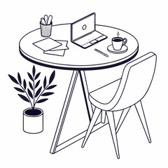 office desk VECTOR ICON , white background, modern design -