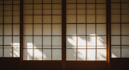 Japanese Shoji Screen with Sunlight Shadows