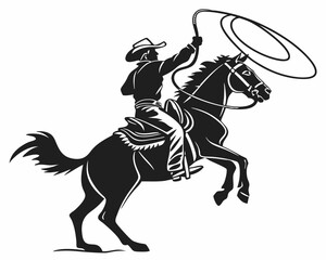 Western Roping Silhouette: An illustration of a cowboy skillfully roping while riding his horse with focus on Western culture and rodeo sport.